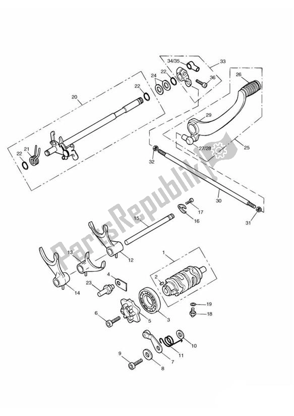 All parts for the Gear Selector & Pedal of the Triumph America Carburettor 790 2002 - 2007